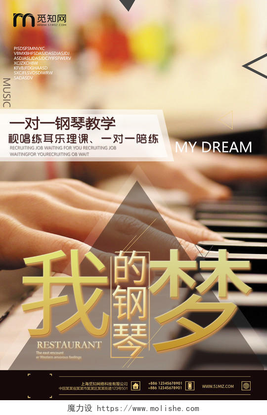 钢琴琴行招生培训我的钢琴我的梦钢琴培训招生海报